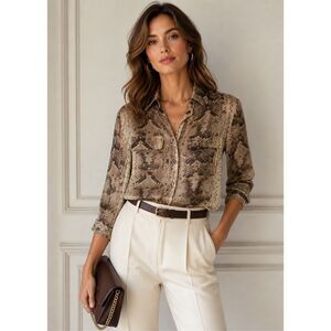Equipment Femme 100% Silk Signature Slim Fit Button-Up Snake Print Shirt